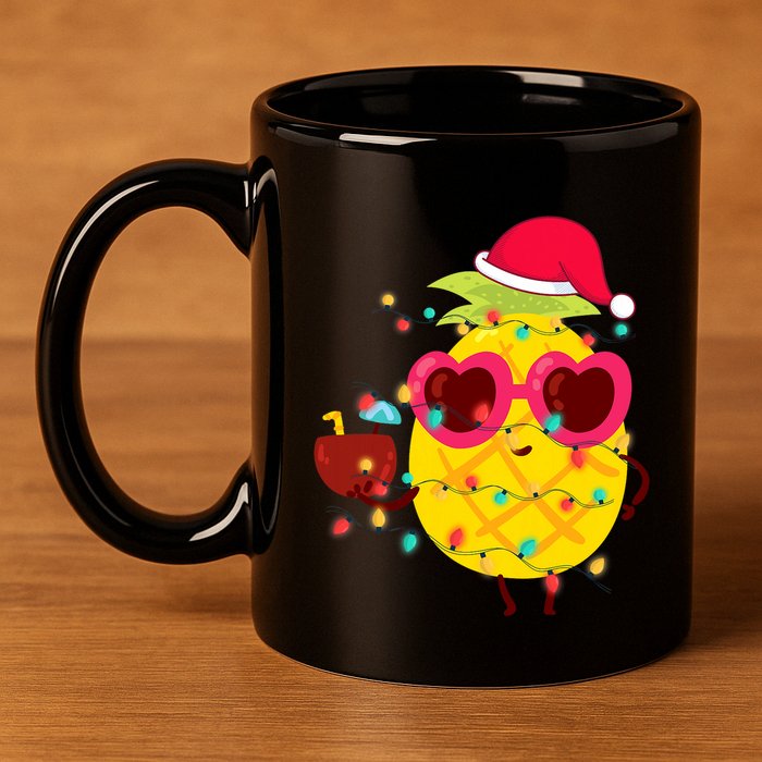Hawaiian Summer Tropical Xmas Pineapple Christmas In July 11oz C Handle Ceramic Mug