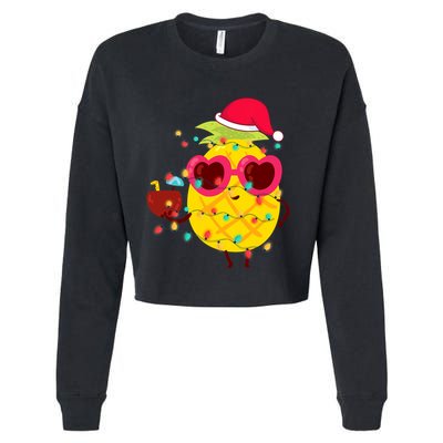 Hawaiian Summer Tropical Xmas Pineapple Christmas In July Cropped Pullover Crew
