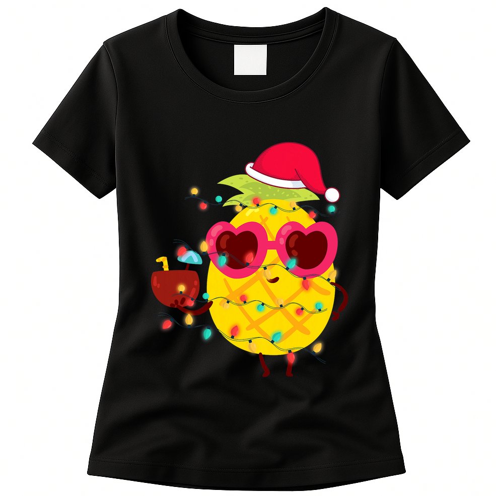 Hawaiian Summer Tropical Xmas Pineapple Christmas In July Womens T-Shirt