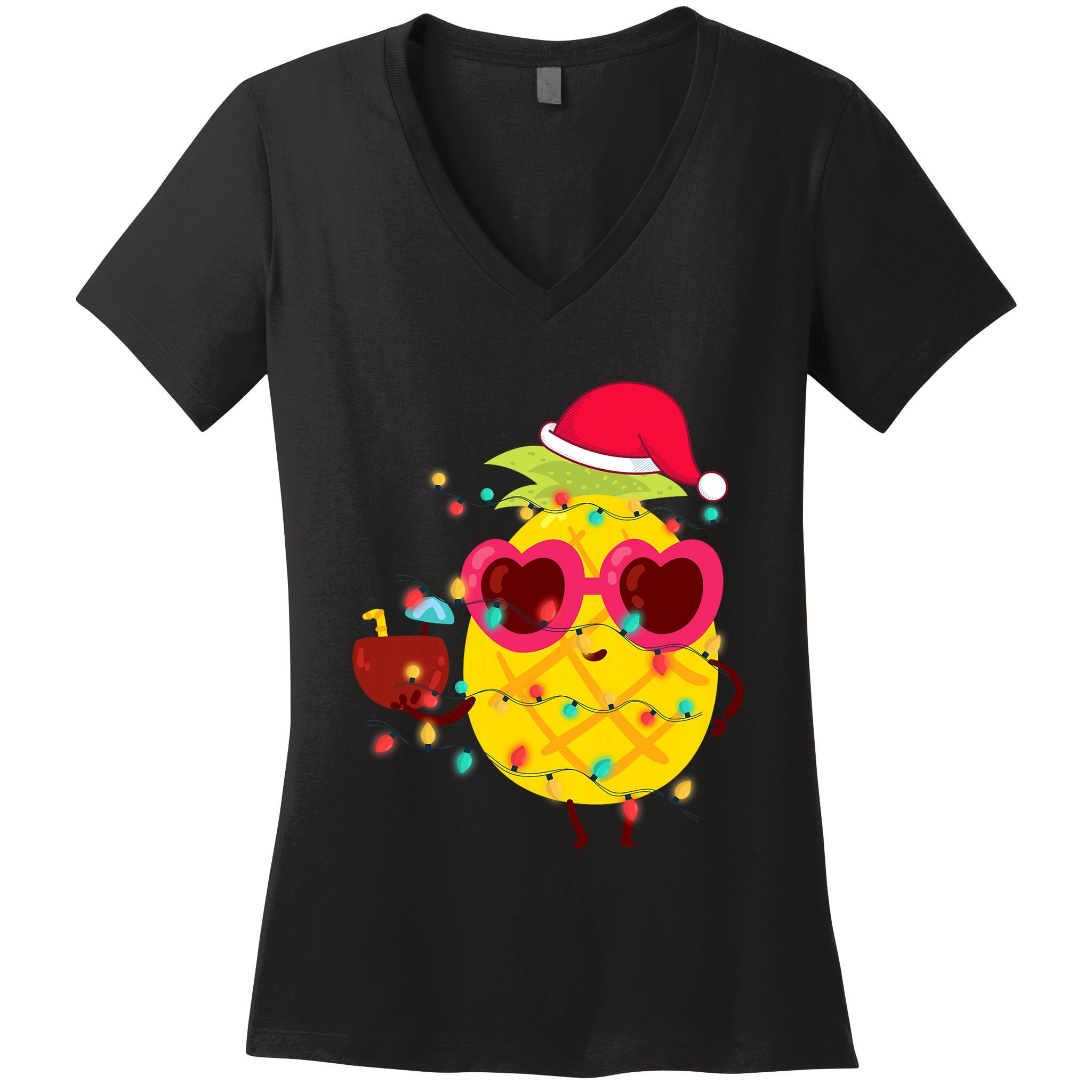 Hawaiian Summer Tropical Xmas Pineapple Christmas In July Women's V-Neck T-Shirt