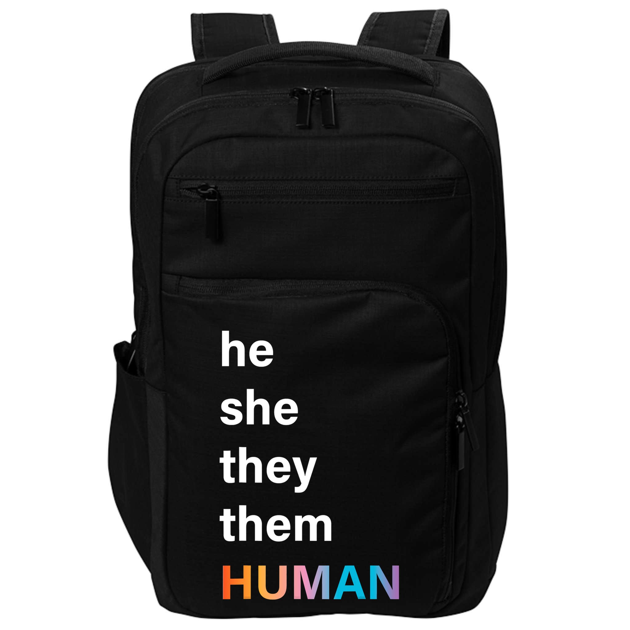 He She They Them Human LGBT Pride Rainbow Impact Tech Backpack