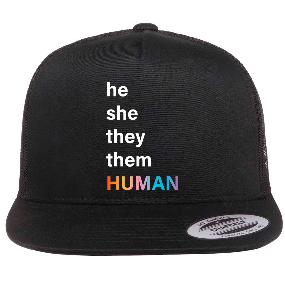 He She They Them Human LGBT Pride Rainbow Flat Bill Trucker Hat