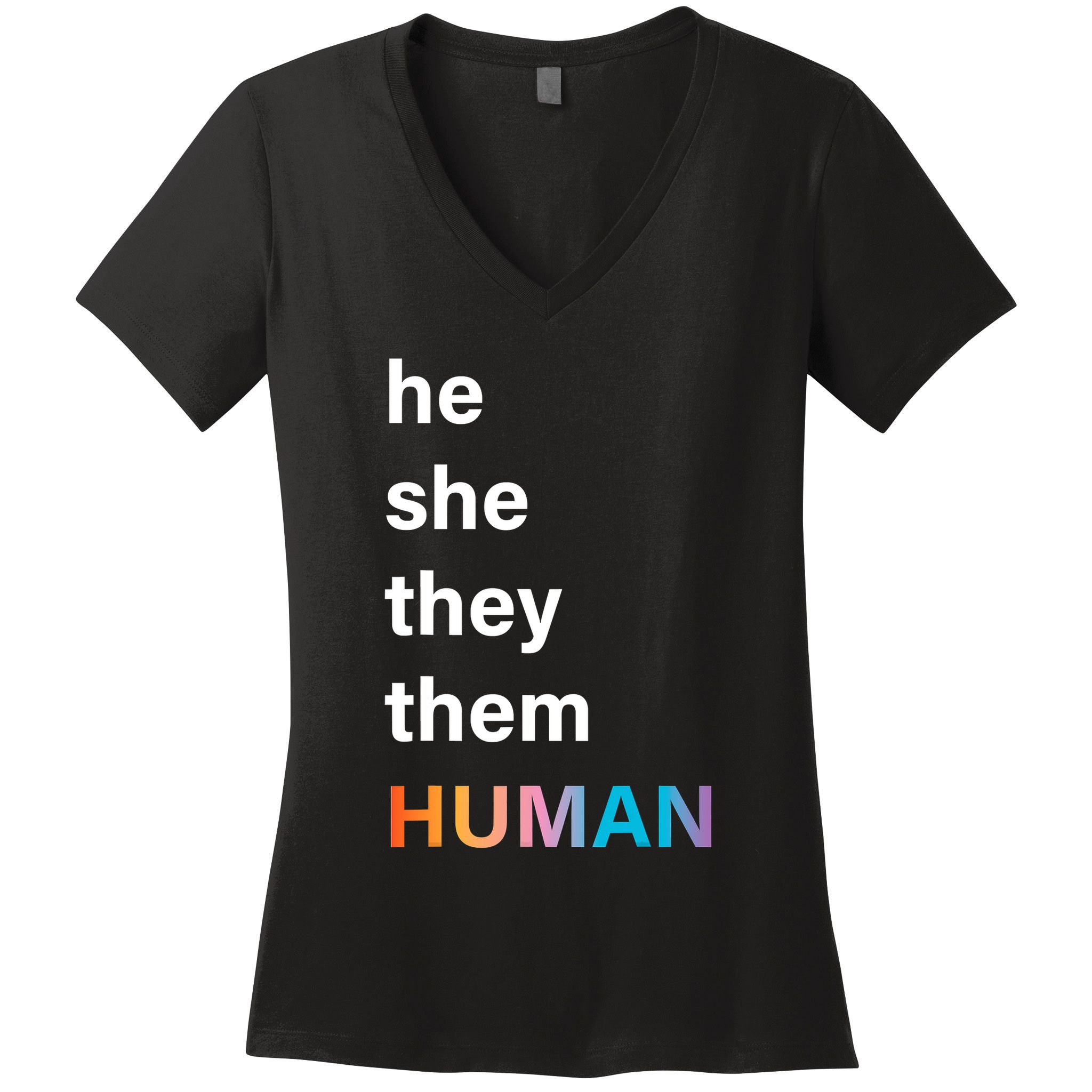 He She They Them Human LGBT Pride Rainbow Women's V-Neck T-Shirt