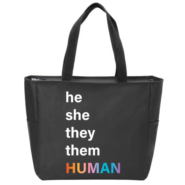 He She They Them Human LGBT Pride Rainbow Zip Tote Bag