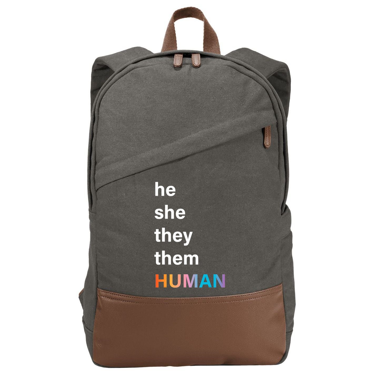 He She They Them Human LGBT Pride Rainbow Cotton Canvas Backpack