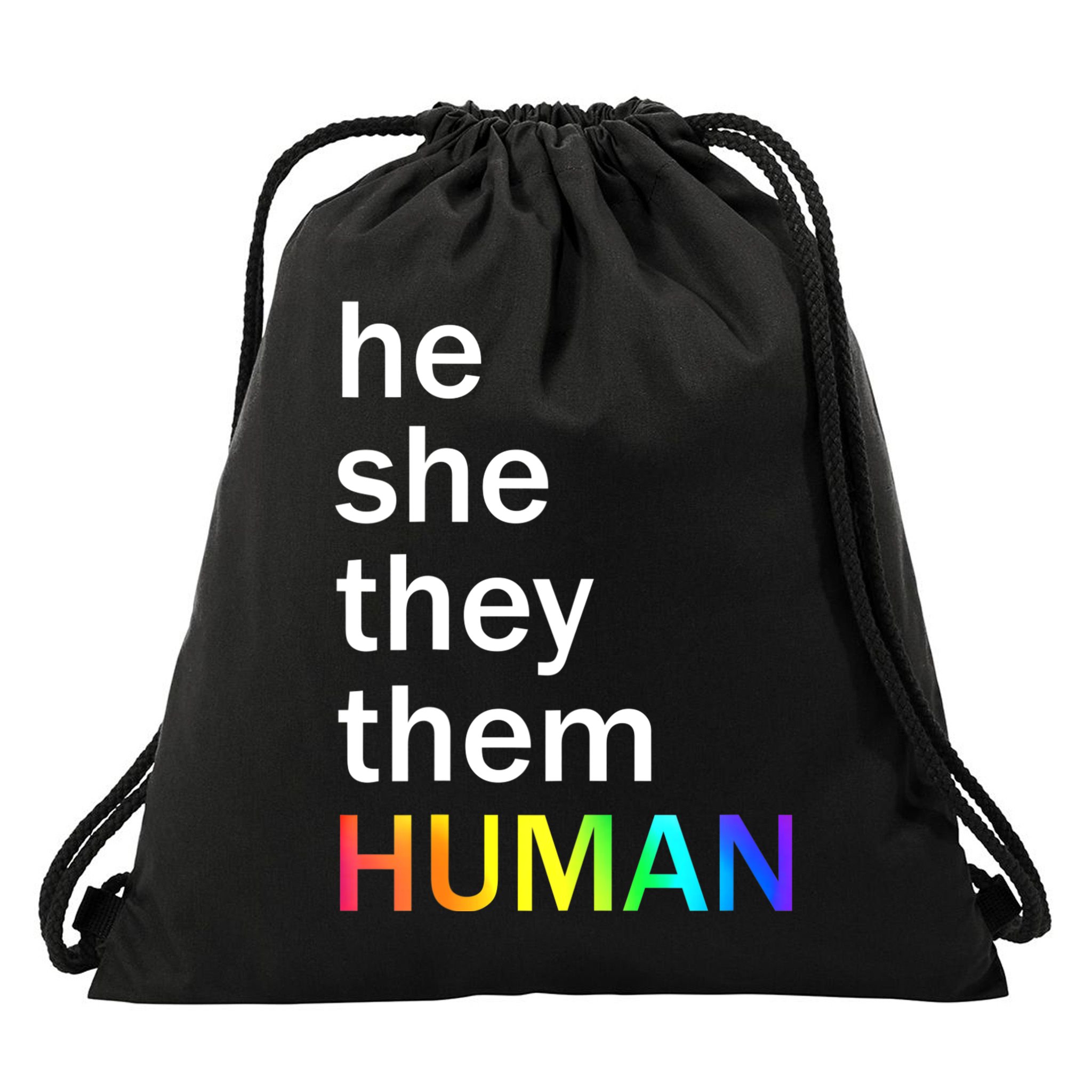 He She They Them Human LGBTQ Pride Drawstring Bag