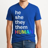He She They Them Human LGBTQ Pride V-Neck T-Shirt