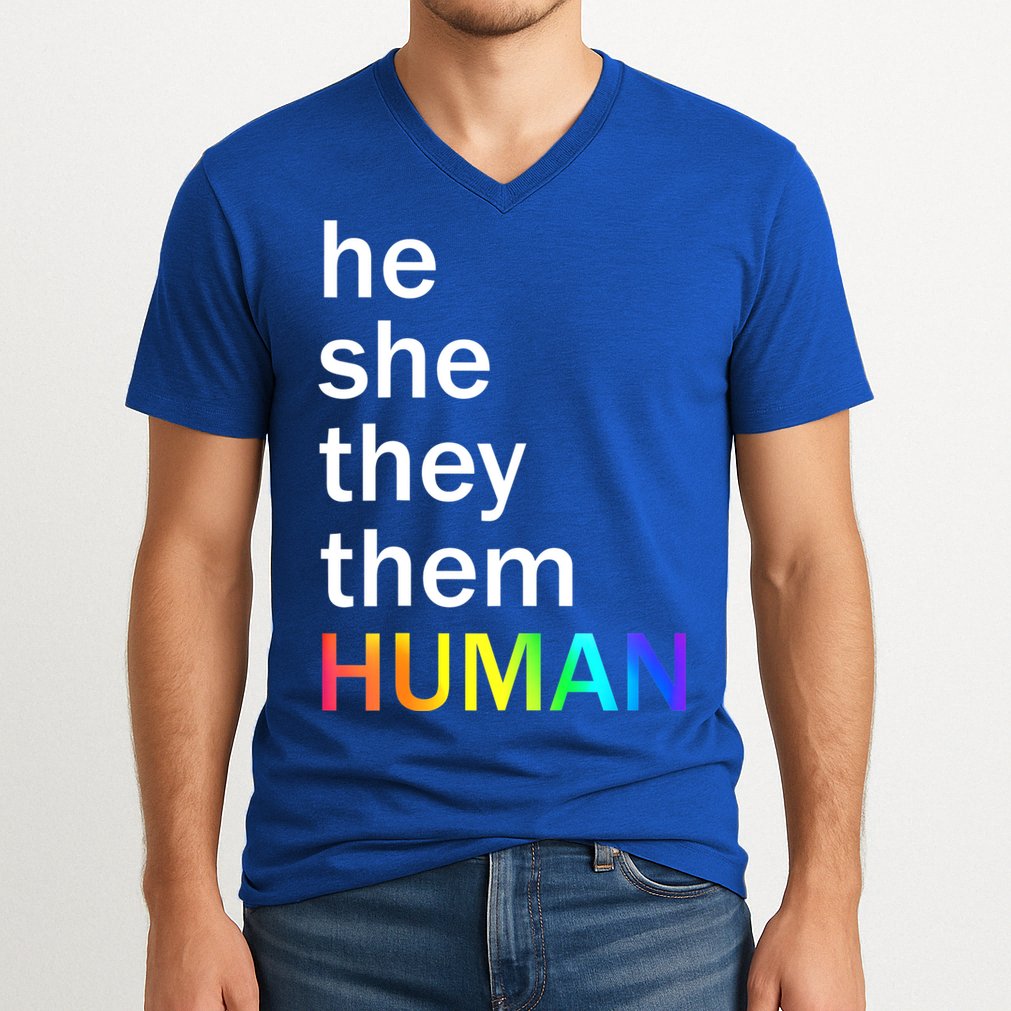 He She They Them Human LGBTQ Pride V-Neck T-Shirt