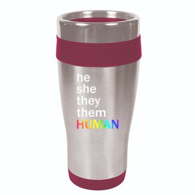 He She They Them Human LGBTQ Pride 16oz Travel Tumbler
