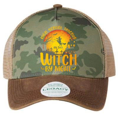 High School Teacher By Day Witch By Night Halloween Teacher Gift Legacy Tie Dye Trucker Hat