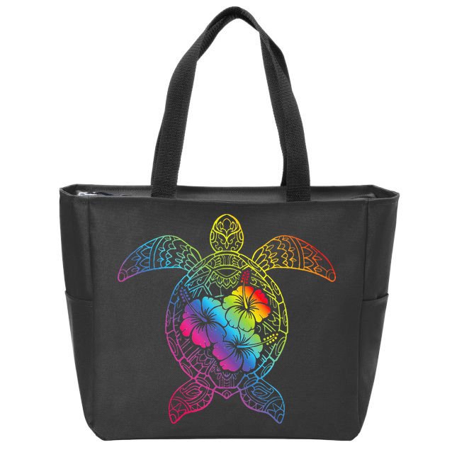 Hawaiian Sea Turtle Tropical Hibiscus Ocean Animal Hawaii Zip Tote Bag