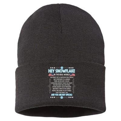 Hey Snowflake The Real World Funny Veteran Gift Sustainable Knit Beanie