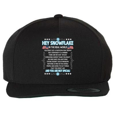 Hey Snowflake The Real World Funny Veteran Gift Wool Snapback Cap
