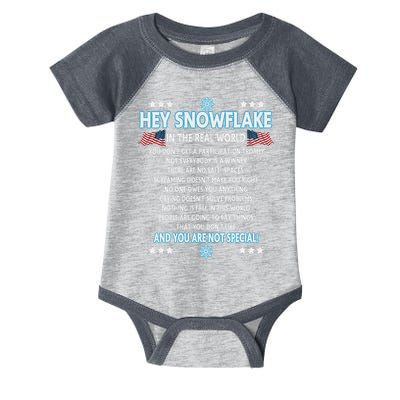 Hey Snowflake The Real World Funny Veteran Gift Infant Baby Jersey Bodysuit