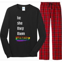 He She They Them Human LGBTQ Pride Rainbow Flag Pride Ally Long Sleeve Pajama Set