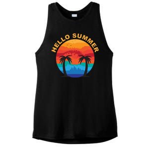 Hello Summer Tropical Sunset Beach Ladies PosiCharge Tri-Blend Wicking Tank