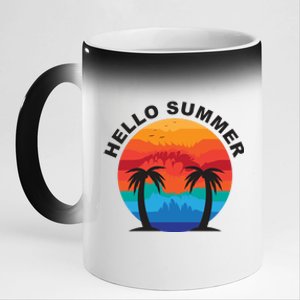 Hello Summer Tropical Sunset Beach 11oz Black Color Changing Mug