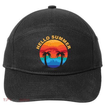 Hello Summer Tropical Sunset Beach 7-Panel Snapback Hat