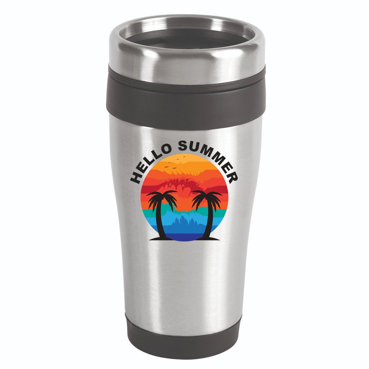 Hello Summer Tropical Sunset Beach 16oz Travel Tumbler