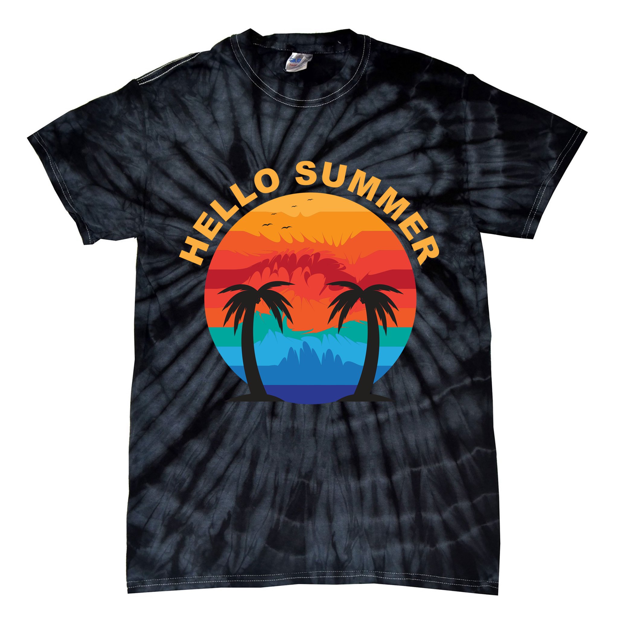 Hello Summer Tropical Sunset Beach Tie-Dye T-Shirt