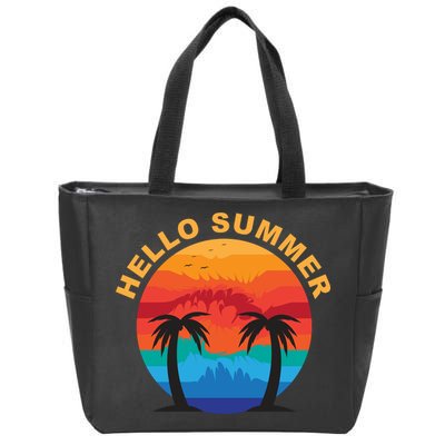 Hello Summer Tropical Sunset Beach Zip Tote Bag