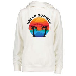 Hello Summer Tropical Sunset Beach Womens Funnel Neck Pullover Hood