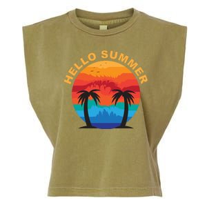 Hello Summer Tropical Sunset Beach Garment-Dyed Women's Muscle Tee