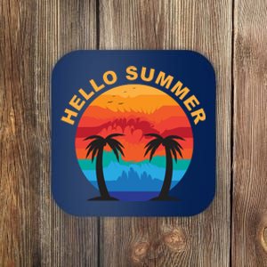 Hello Summer Tropical Sunset Beach Coaster