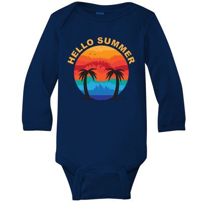 Hello Summer Tropical Sunset Beach Baby Long Sleeve Bodysuit