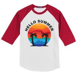 Hello Summer Tropical Sunset Beach Kids Colorblock Raglan Jersey