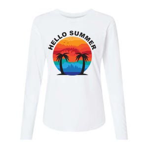 Hello Summer Tropical Sunset Beach Womens Cotton Relaxed Long Sleeve T-Shirt