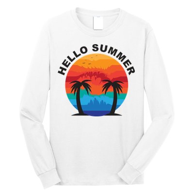 Hello Summer Tropical Sunset Beach Long Sleeve Shirt