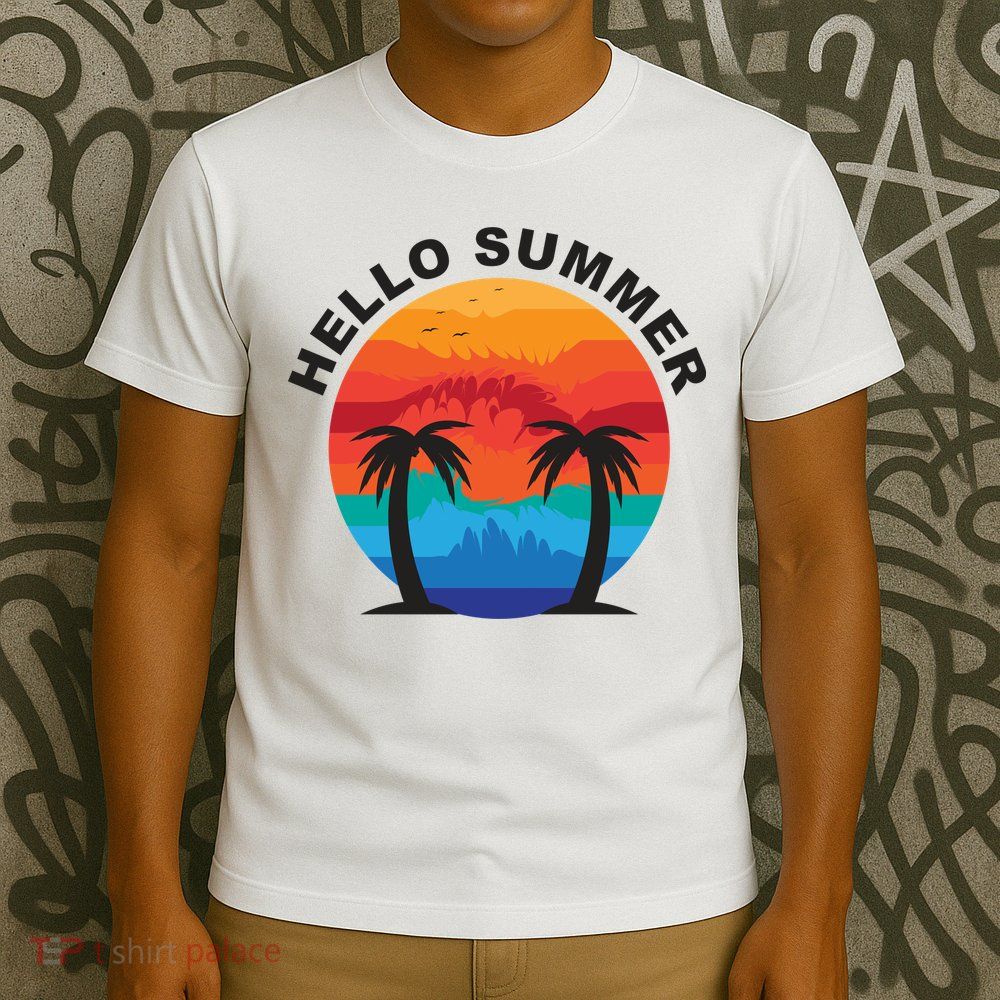 Hello Summer Tropical Sunset Beach T-Shirt