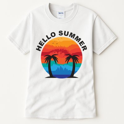 Hello Summer Tropical Sunset Beach Tall T-Shirt