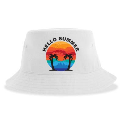 Hello Summer Tropical Sunset Beach Sustainable Bucket Hat
