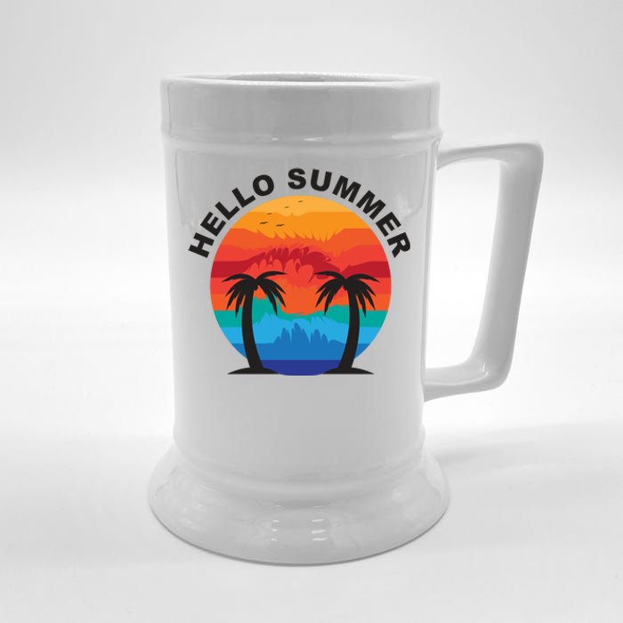 Hello Summer Tropical Sunset Beach Beer Stein