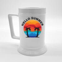 Hello Summer Tropical Sunset Beach Beer Stein