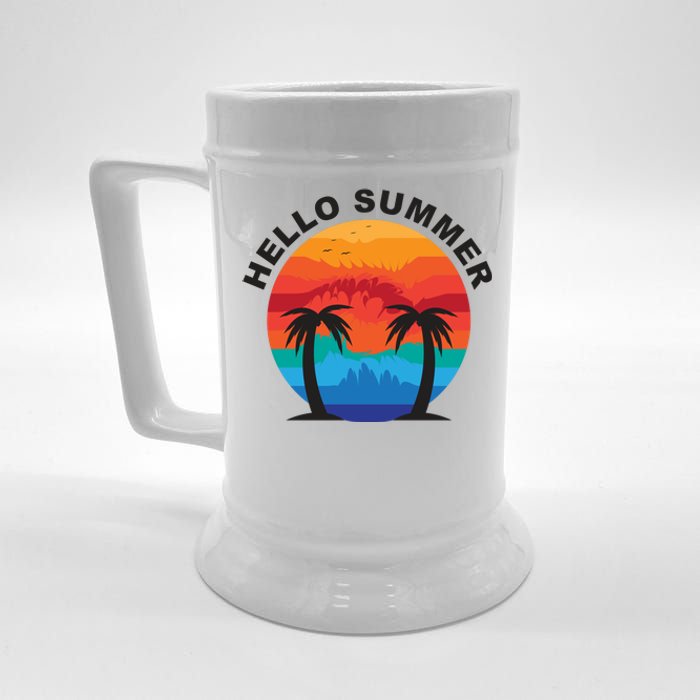 Hello Summer Tropical Sunset Beach Beer Stein