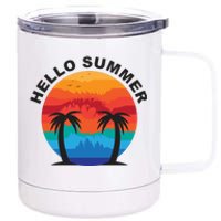 Hello Summer Tropical Sunset Beach 12 oz Stainless Steel Tumbler Cup