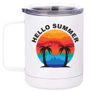 Hello Summer Tropical Sunset Beach 12 oz Stainless Steel Tumbler Cup