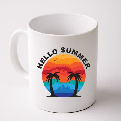 Hello Summer Tropical Sunset Beach Mug