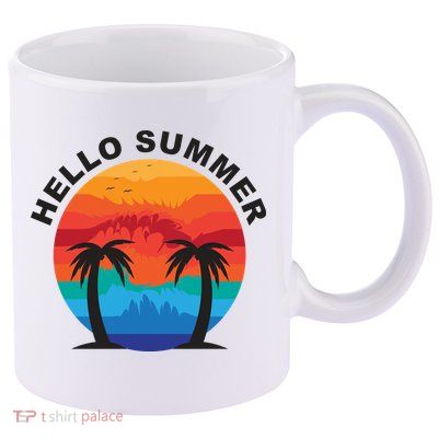 Hello Summer Tropical Sunset Beach 11oz C Handle Ceramic Mug