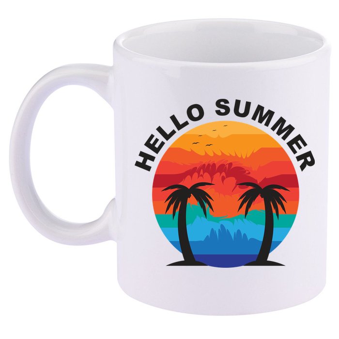 Hello Summer Tropical Sunset Beach 11oz C Handle Ceramic Mug