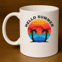 Hello Summer Tropical Sunset Beach 11oz C Handle Ceramic Mug