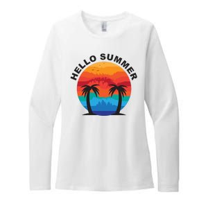 Hello Summer Tropical Sunset Beach Womens CVC Long Sleeve Shirt