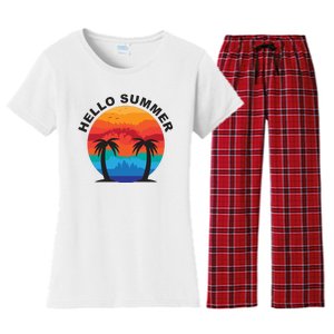 Hello Summer Tropical Sunset Beach Women's Flannel Pajama Set