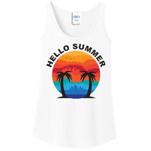 Hello Summer Tropical Sunset Beach Ladies Essential Tank