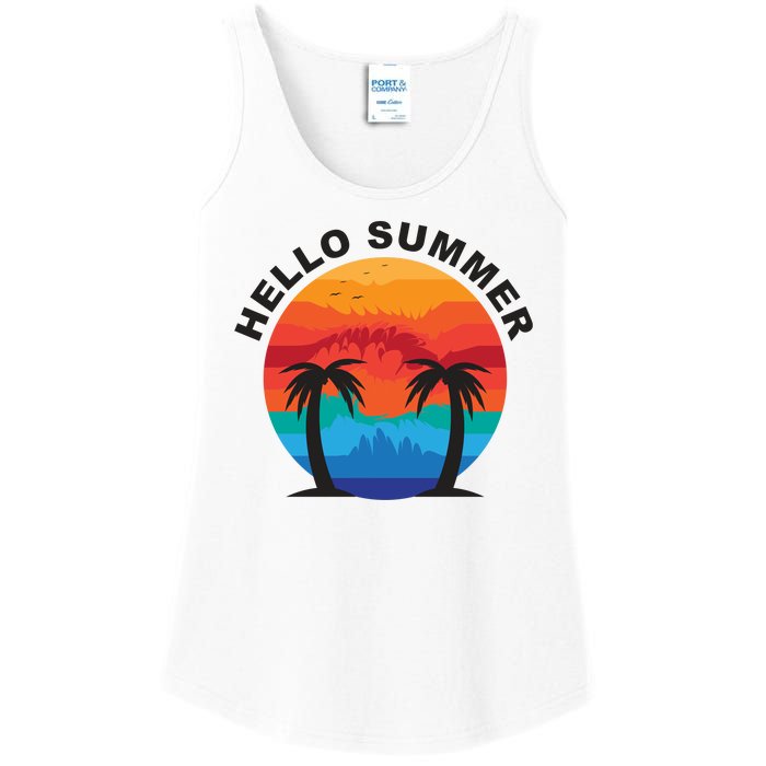 Hello Summer Tropical Sunset Beach Ladies Essential Tank