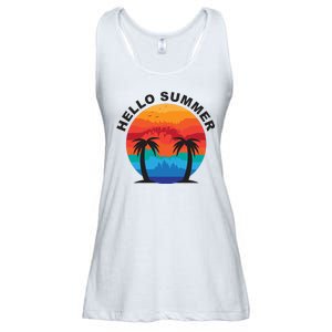 Hello Summer Tropical Sunset Beach Ladies Essential Flowy Tank