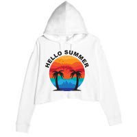 Hello Summer Tropical Sunset Beach Crop Fleece Hoodie